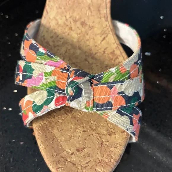 Fiomi Shabby Chic BOHO Floral Abstract Fabric Cork High Heel Stiletto Sandals - Picture 2 of 12